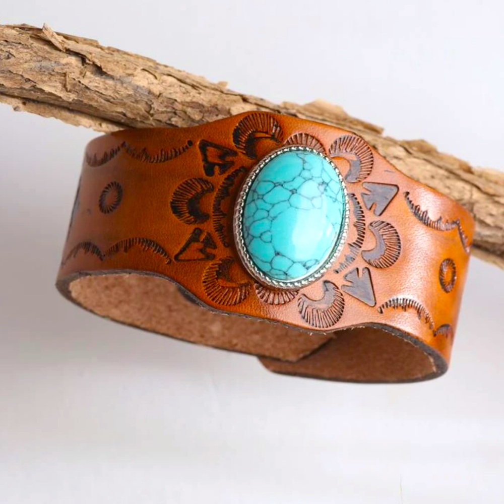 Vegan Leather Turquoise Bracelet